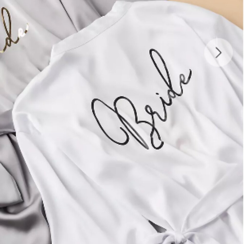 Metallic Script Bride Satin Robe O/S - Picture 3 of 4
